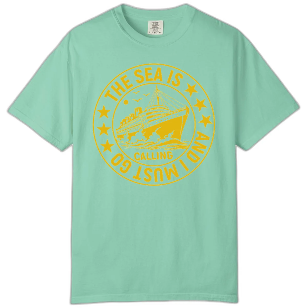 The Sea Is Calling Nautical Badge Comfort Color in Island Reef