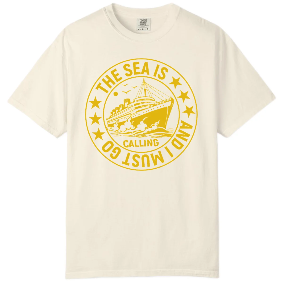 The Sea Is Calling Nautical Badge Comfort Color in Ivory