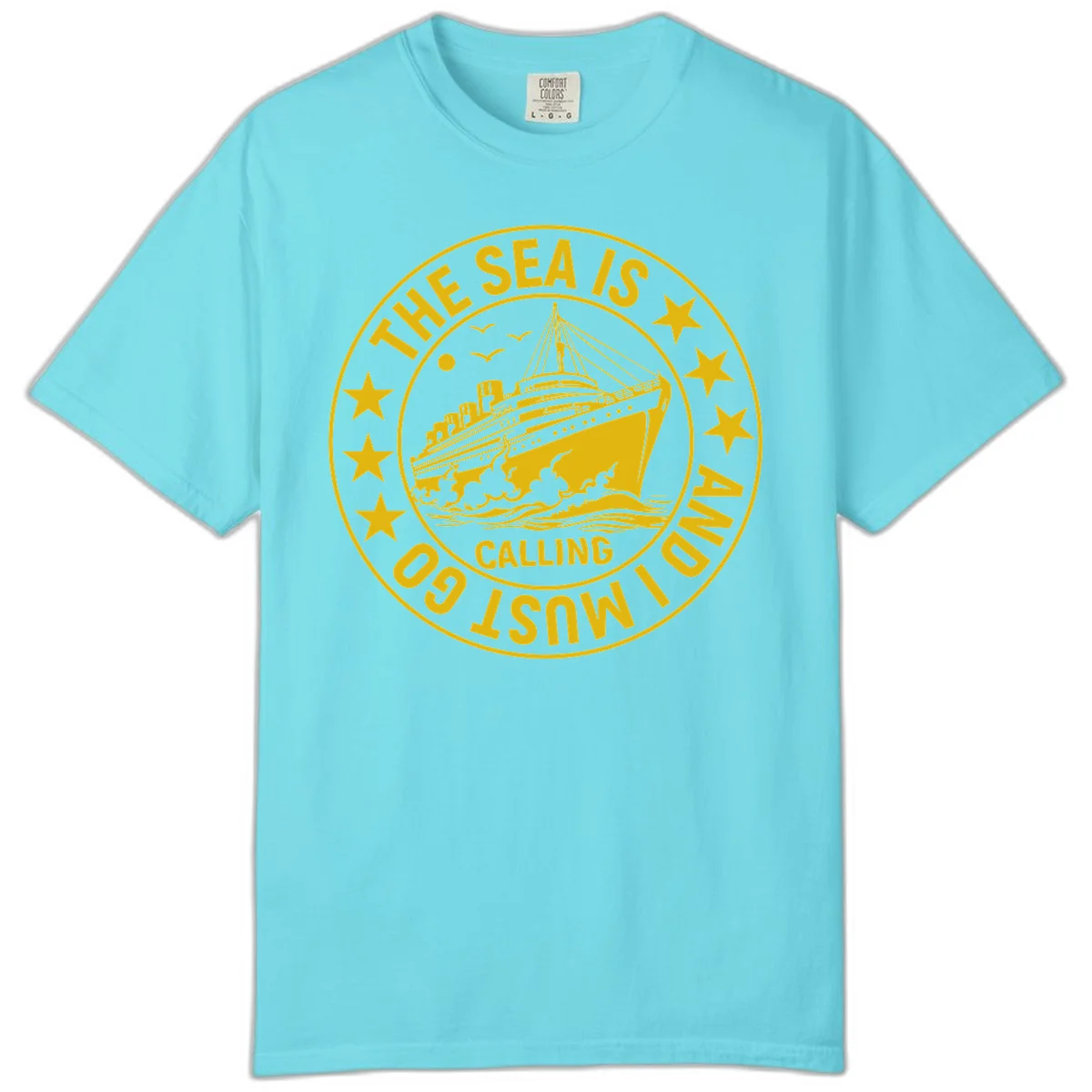 The Sea Is Calling Nautical Badge Comfort Color in Lagoon Blue