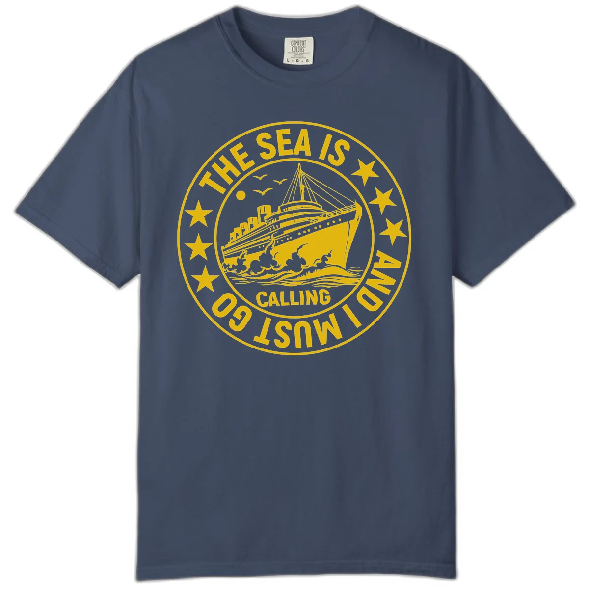 The Sea Is Calling Nautical Badge Comfort Color in Midnight