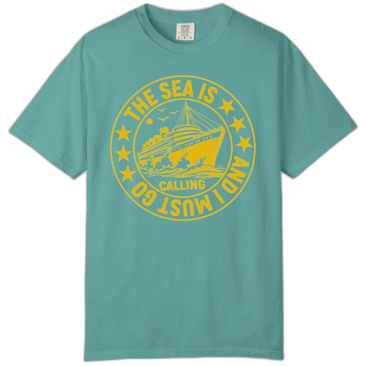 The Sea Is Calling Nautical Badge Comfort Color in Seafoam