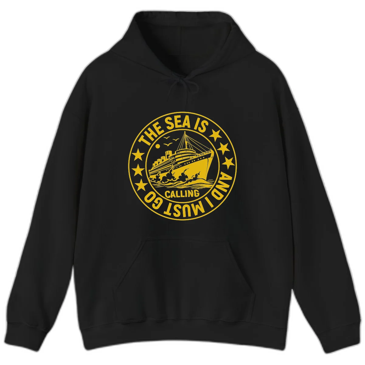 The Sea Is Calling Nautical Badge Hoodie in Black