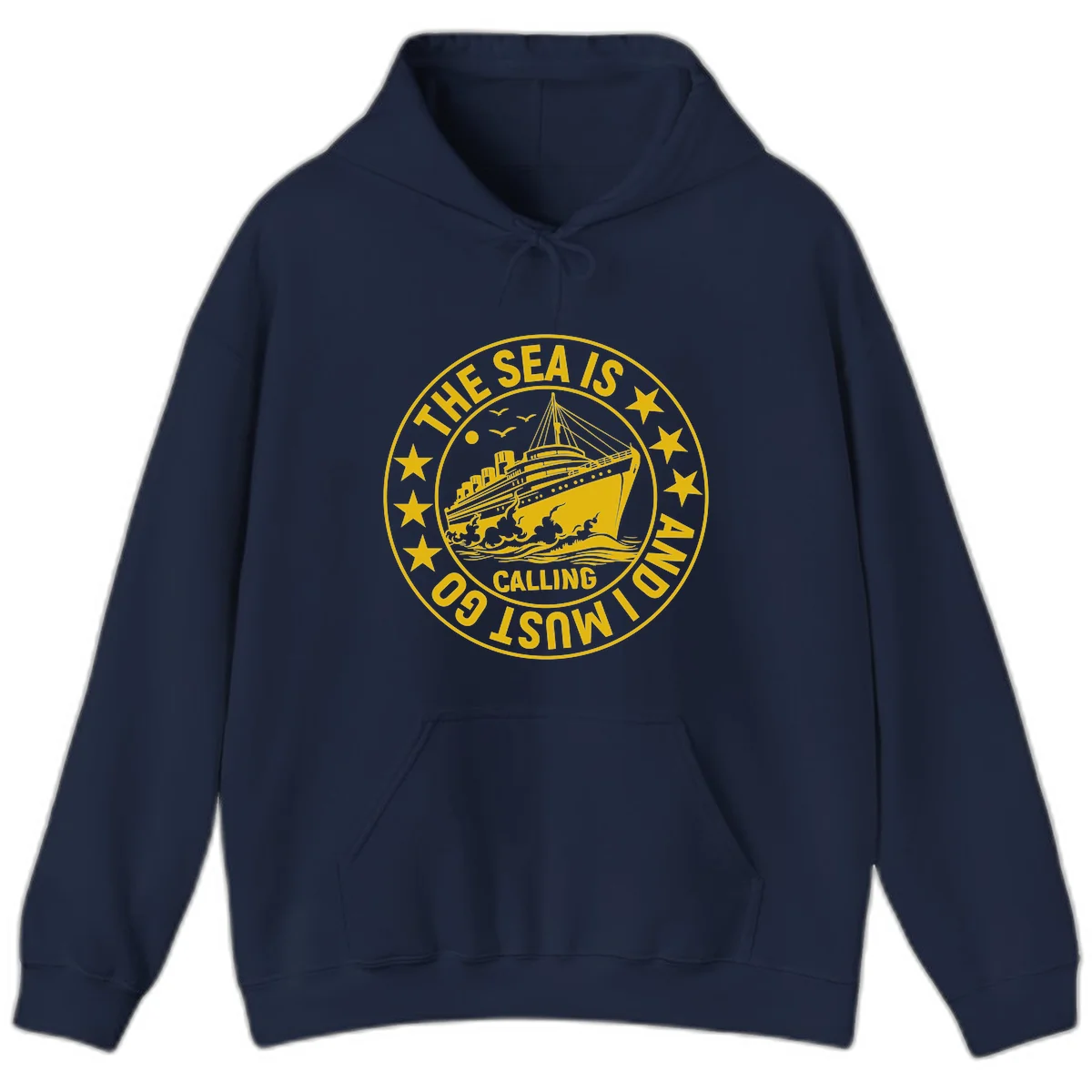 The Sea Is Calling Nautical Badge Hoodie in Navy