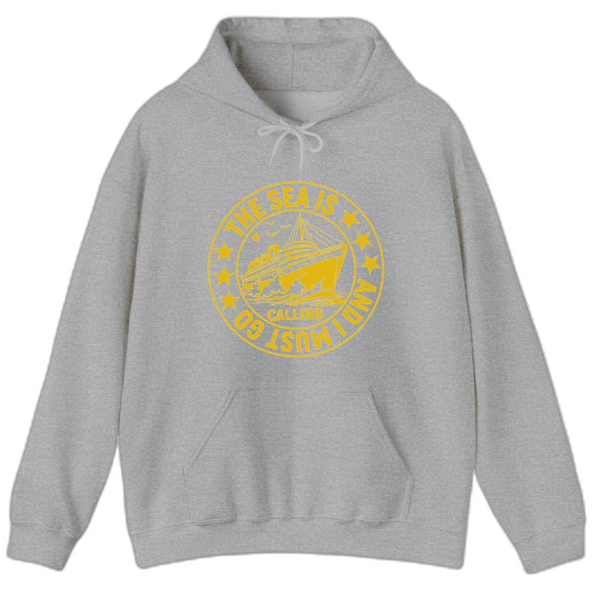 The Sea Is Calling Nautical Badge Hoodie in Sport Grey