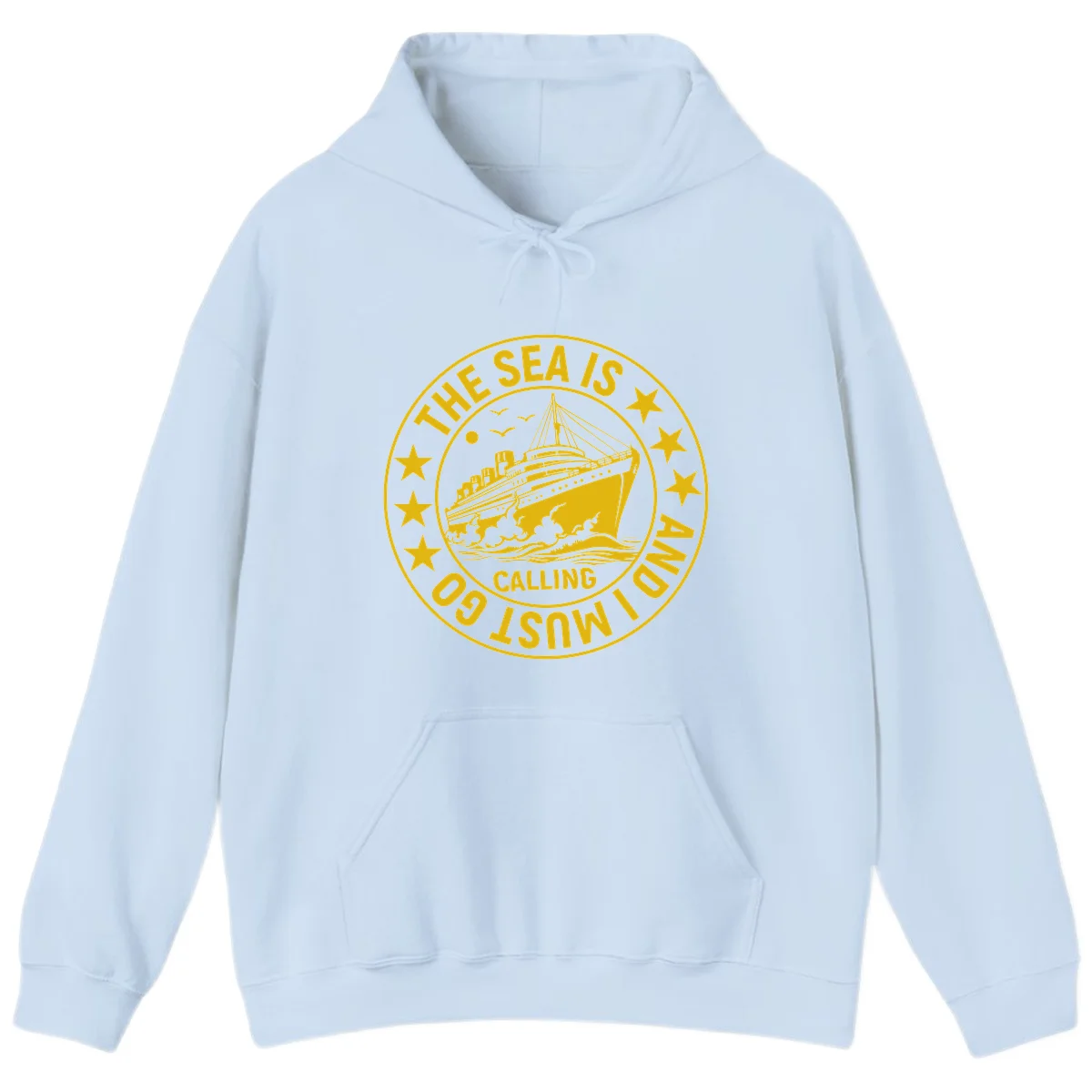 The Sea Is Calling Nautical Badge Hoodie in Light Blue