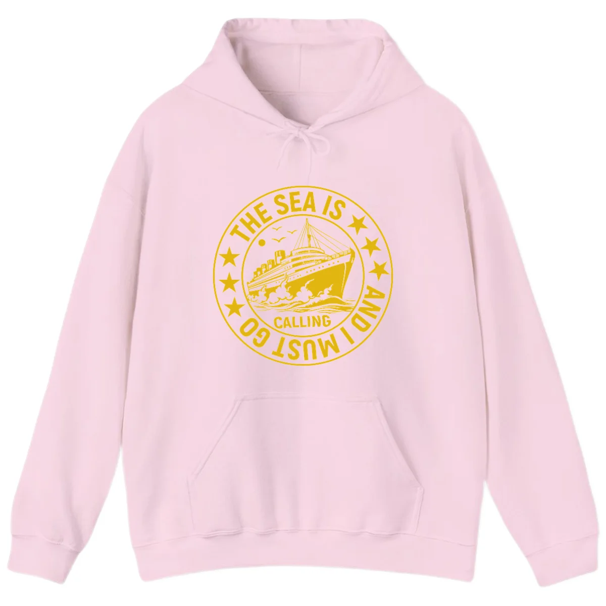 The Sea Is Calling Nautical Badge Hoodie in Light Pink