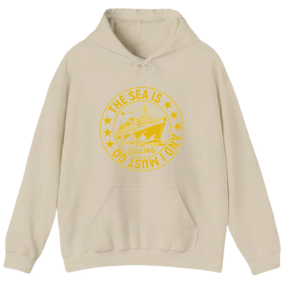 The Sea Is Calling Nautical Badge Hoodie in Sand