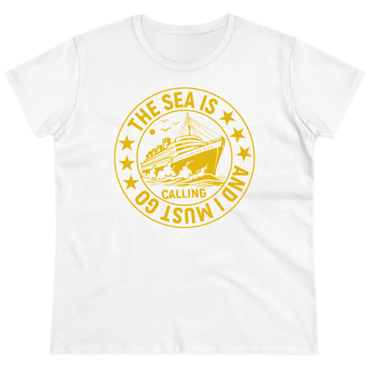 The Sea Is Calling Nautical Badge Ladies Tee in White