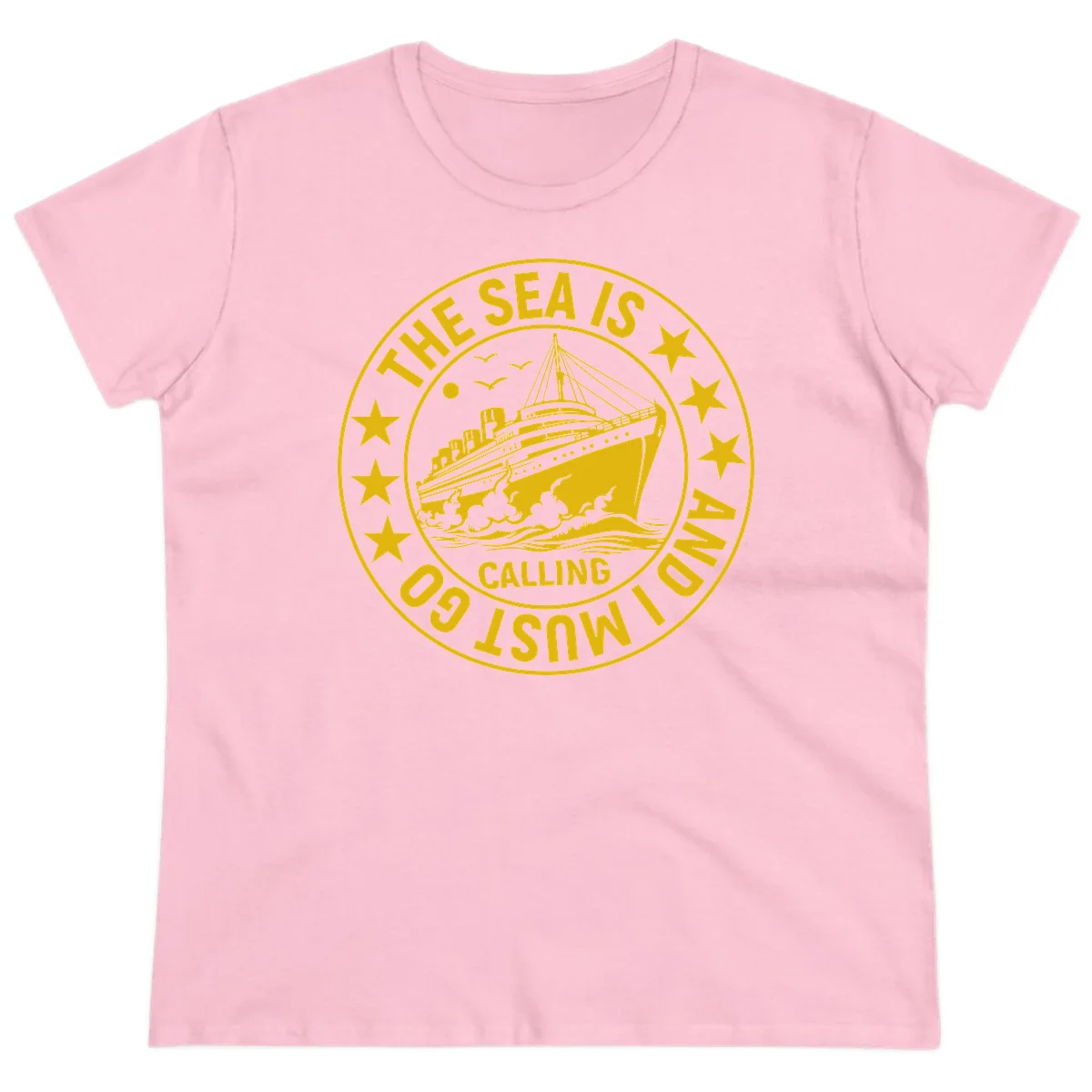 The Sea Is Calling Nautical Badge Ladies Tee in Light Pink