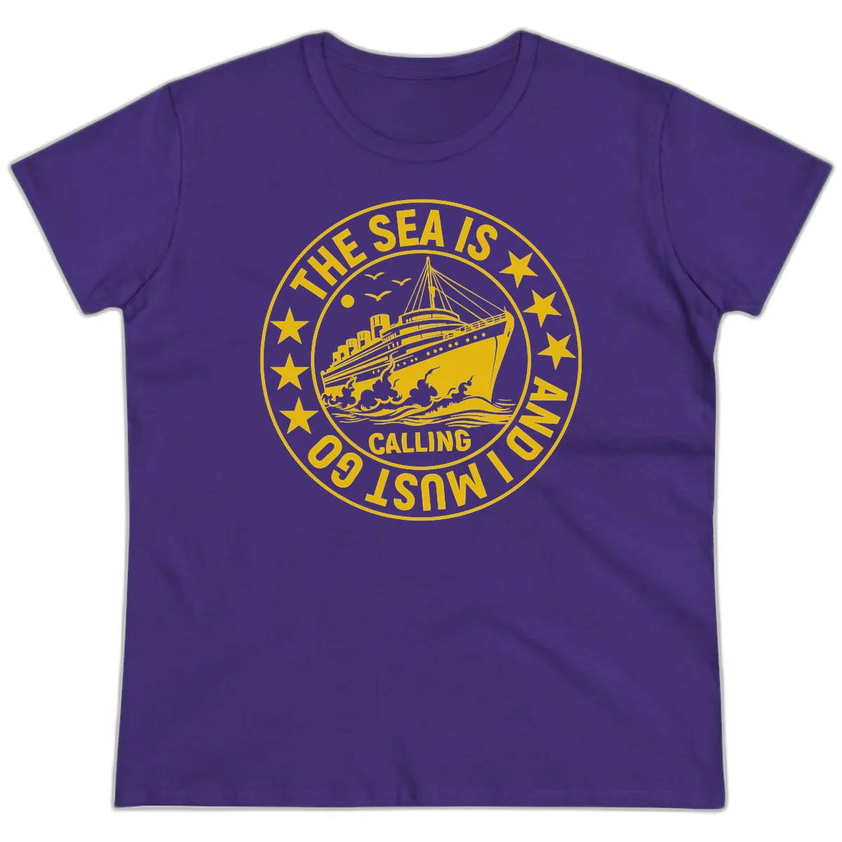 The Sea Is Calling Nautical Badge Ladies Tee in Purple