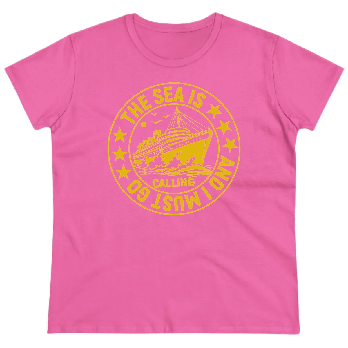 The Sea Is Calling Nautical Badge Ladies Tee in Azalea