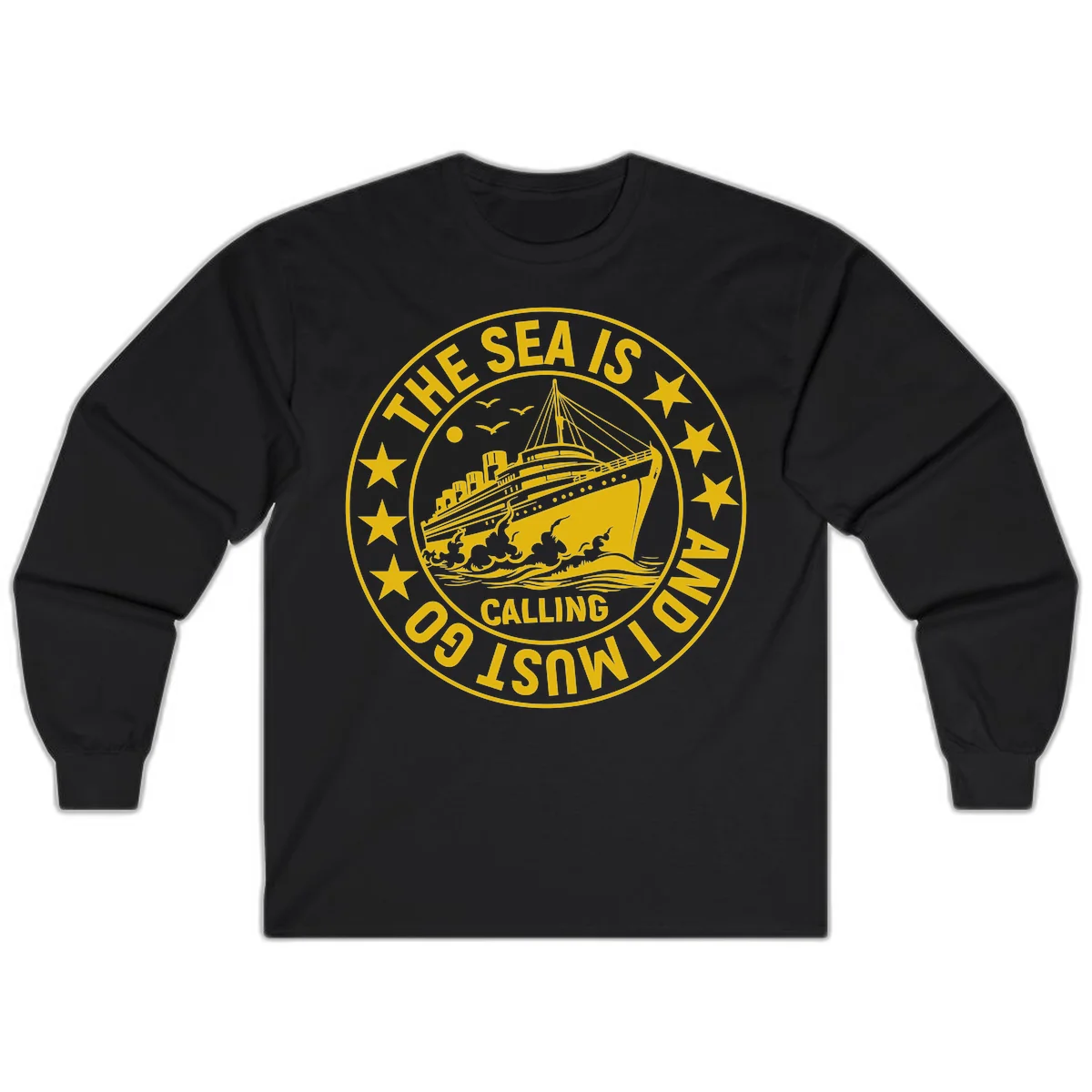 The Sea Is Calling Nautical Badge Long Sleeve in Black