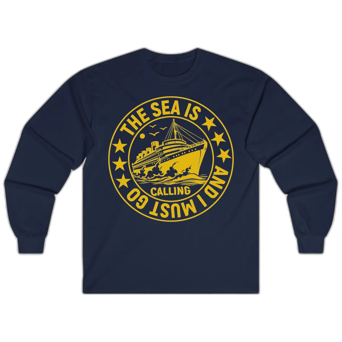 The Sea Is Calling Nautical Badge Long Sleeve in Navy