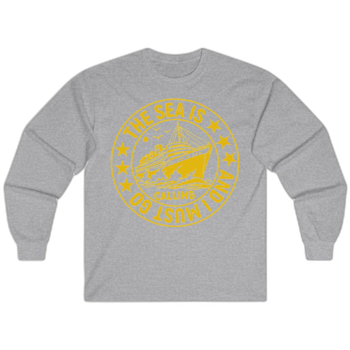 The Sea Is Calling Nautical Badge Long Sleeve in Sport Grey