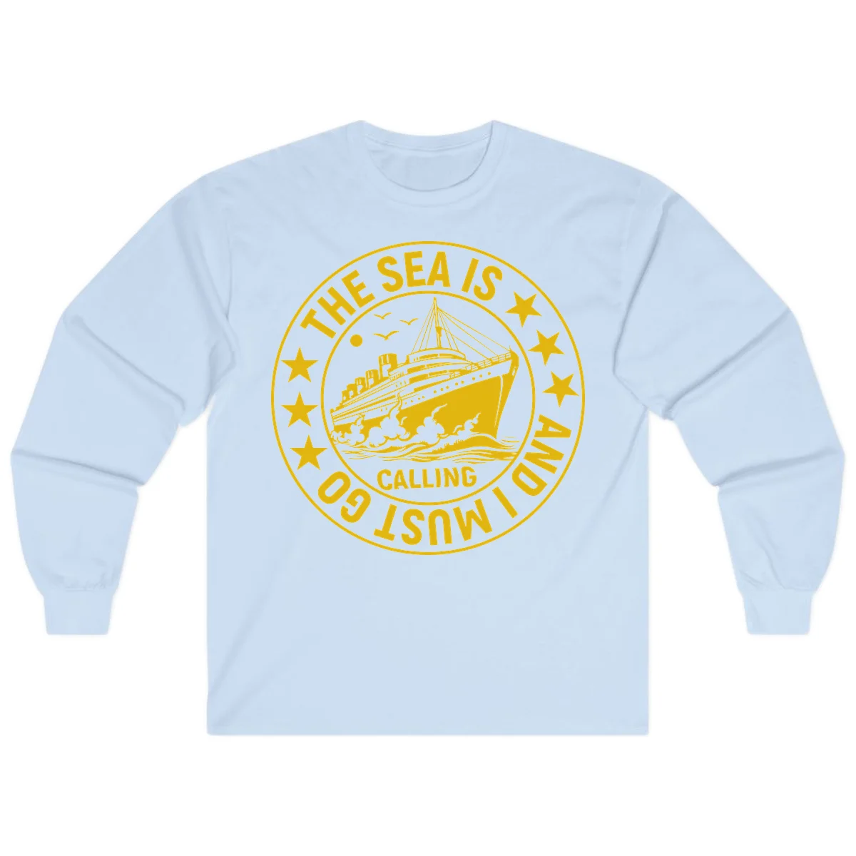 The Sea Is Calling Nautical Badge Long Sleeve in Light Blue