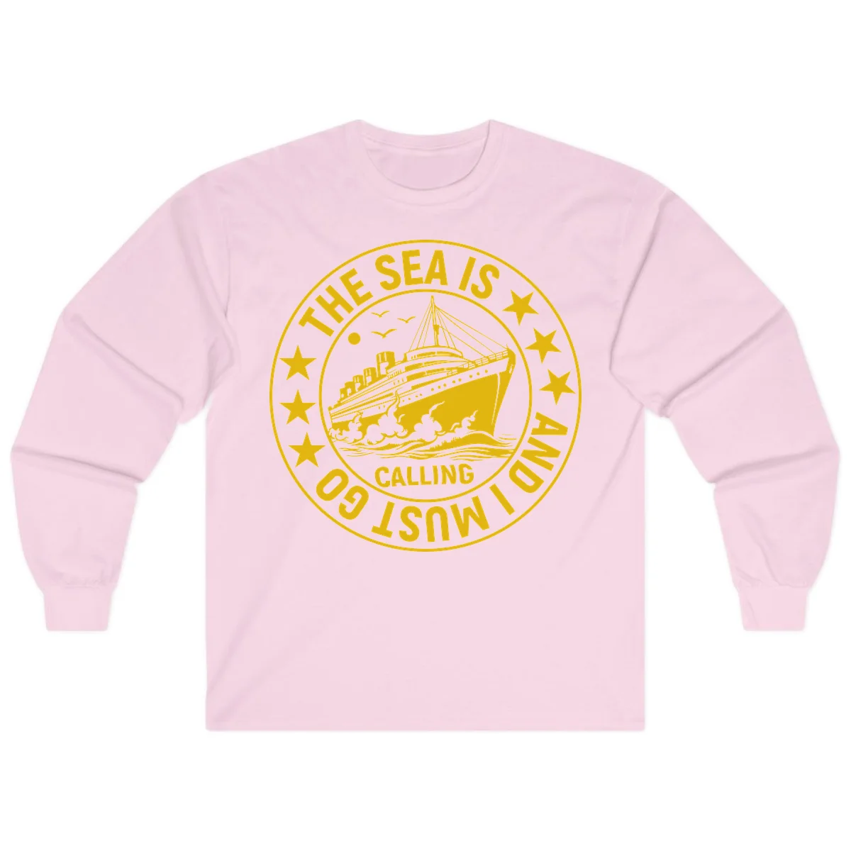 The Sea Is Calling Nautical Badge Long Sleeve in Light Pink