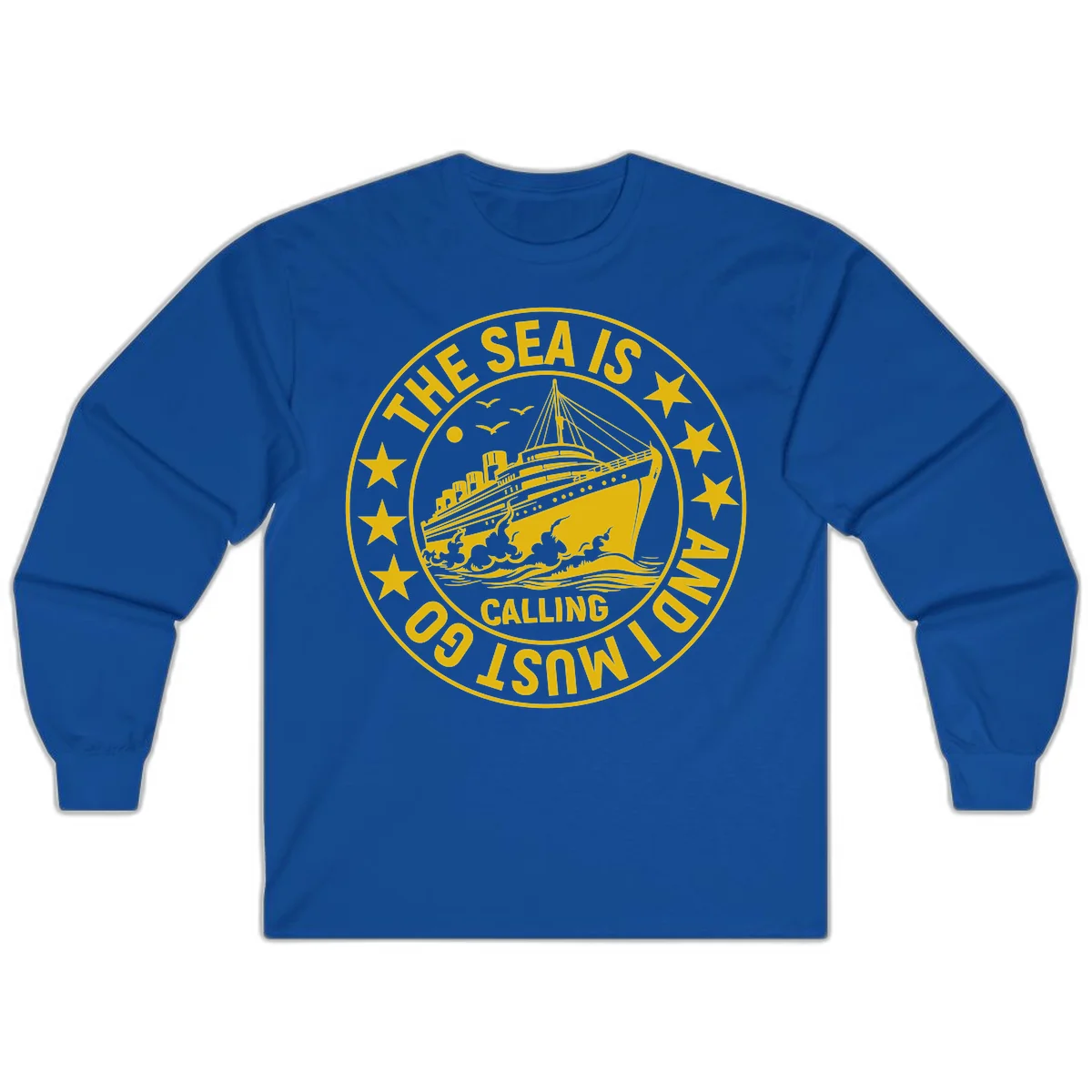 The Sea Is Calling Nautical Badge Long Sleeve in Royal