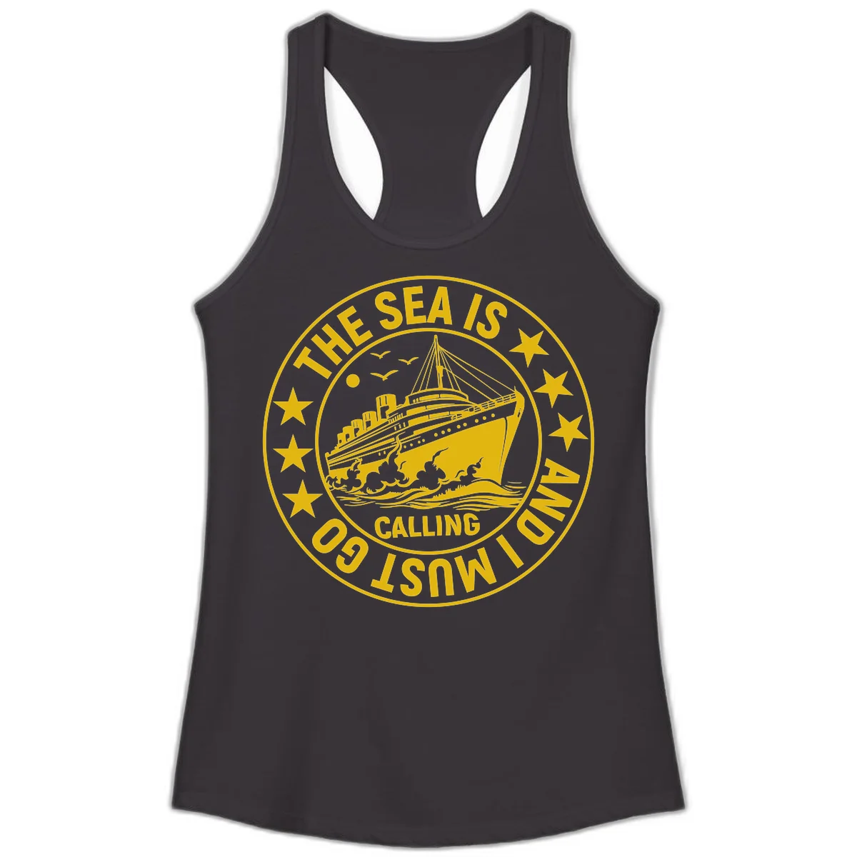 The Sea Is Calling Nautical Badge Ladies Tank in Black