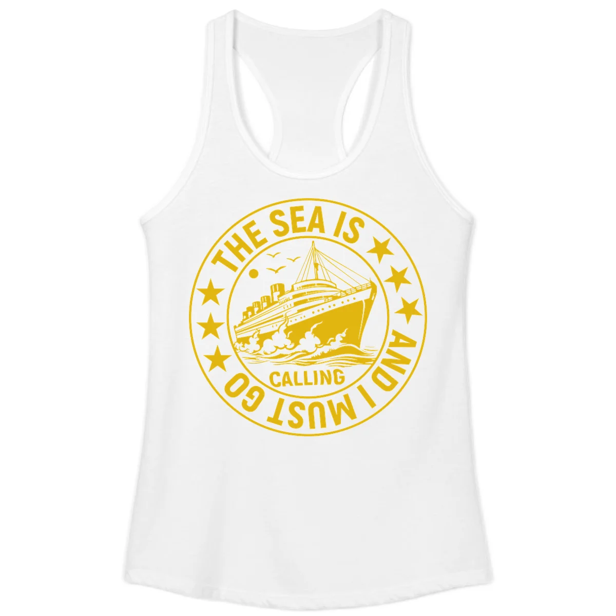 The Sea Is Calling Nautical Badge Ladies Tank in White