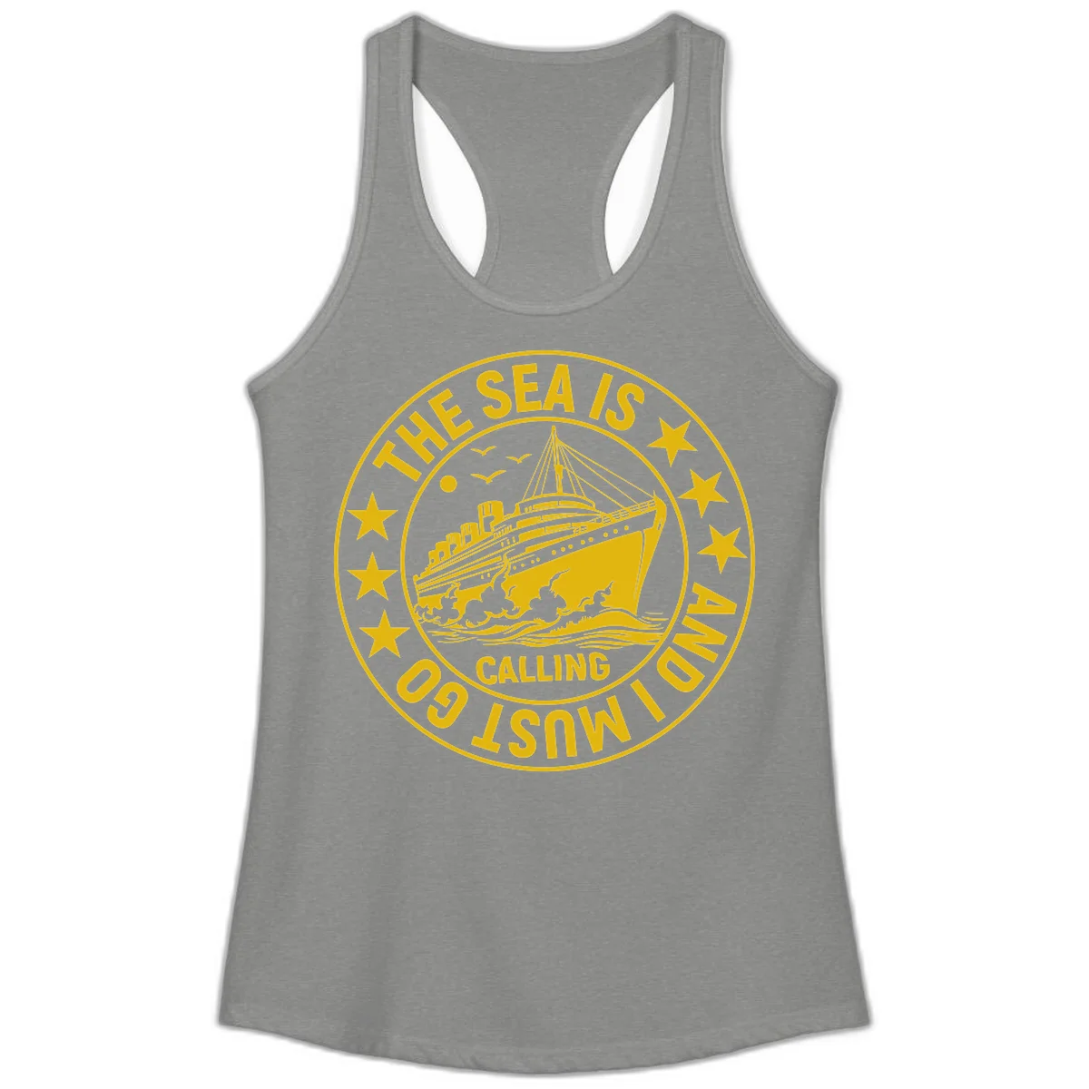 The Sea Is Calling Nautical Badge Ladies Tank in Heather Grey