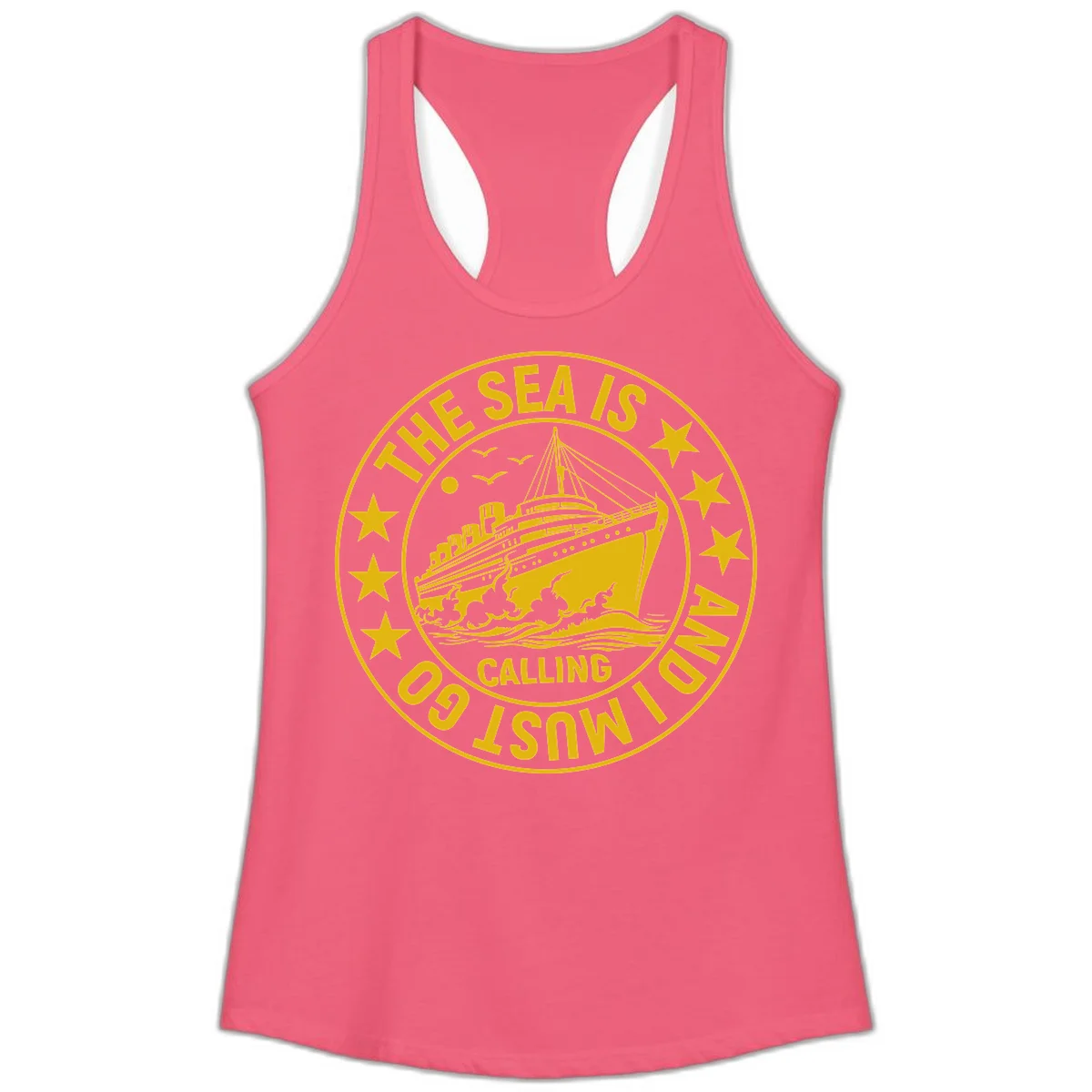 The Sea Is Calling Nautical Badge Ladies Tank in Hot Pink