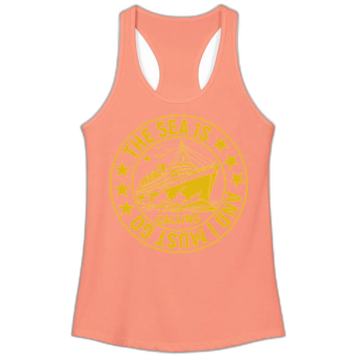 The Sea Is Calling Nautical Badge Ladies Tank in Solid Light Orange