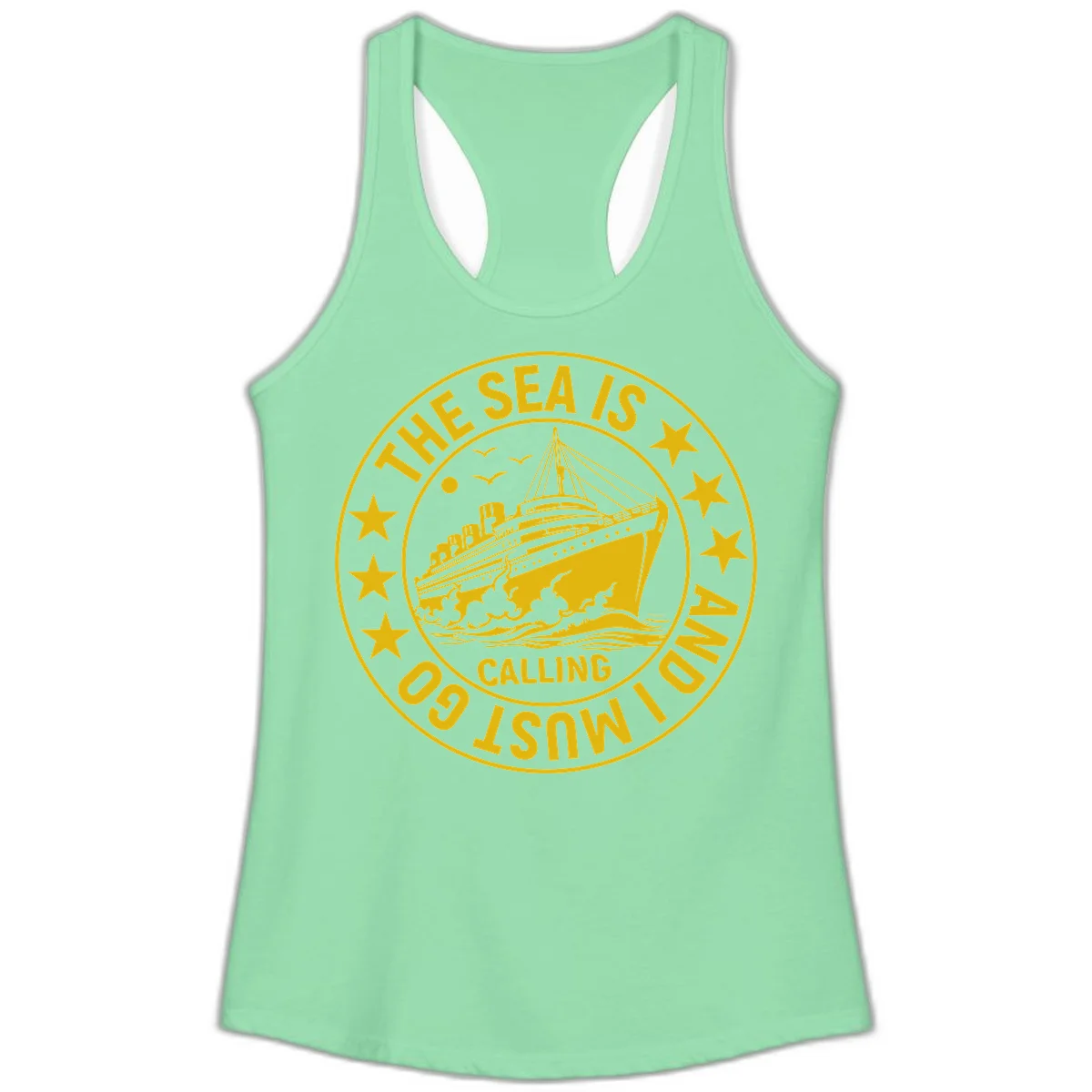 The Sea Is Calling Nautical Badge Ladies Tank in Solid Mint