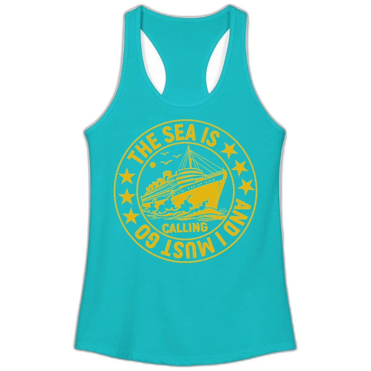 The Sea Is Calling Nautical Badge Ladies Tank in Tahiti Blue