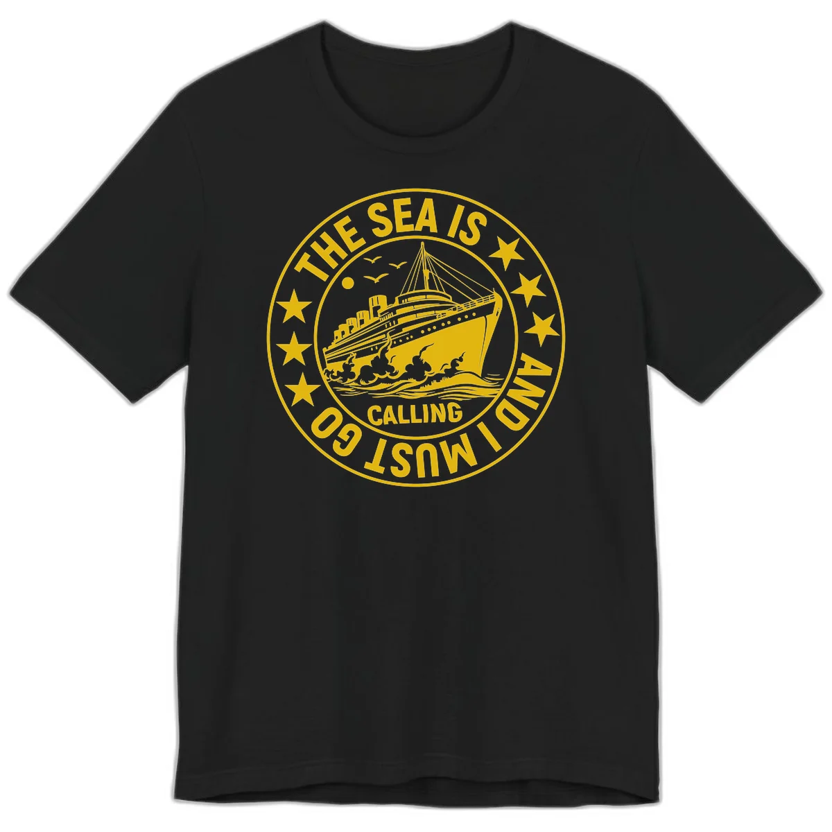 The Sea Is Calling Nautical Badge Premium T-Shirt in Black