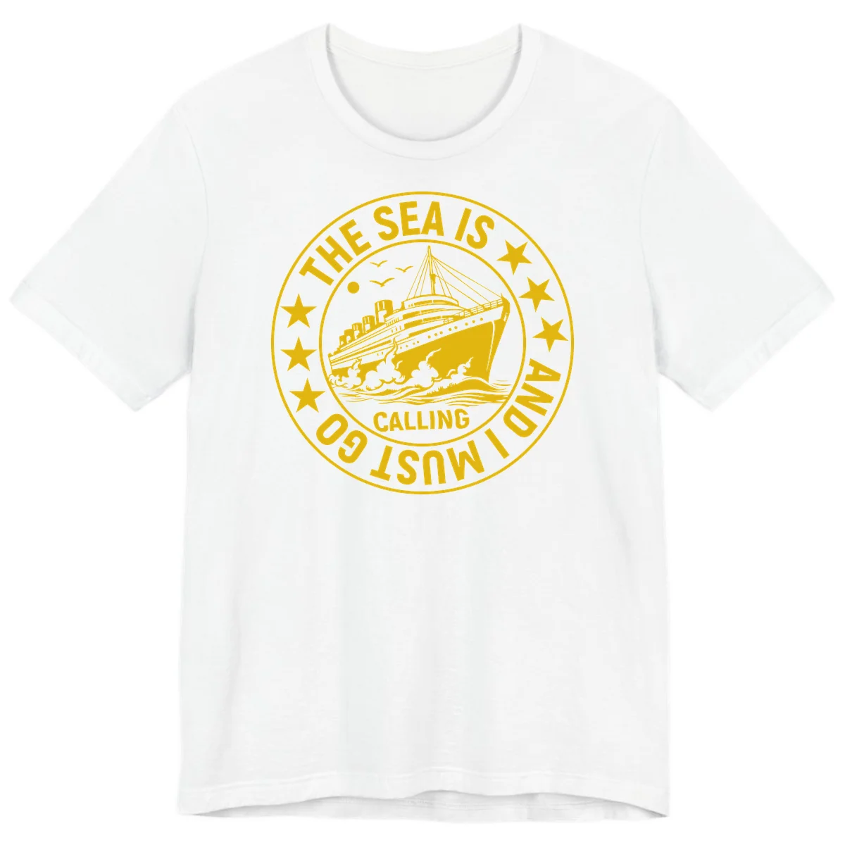 The Sea Is Calling Nautical Badge Premium T-Shirt in White