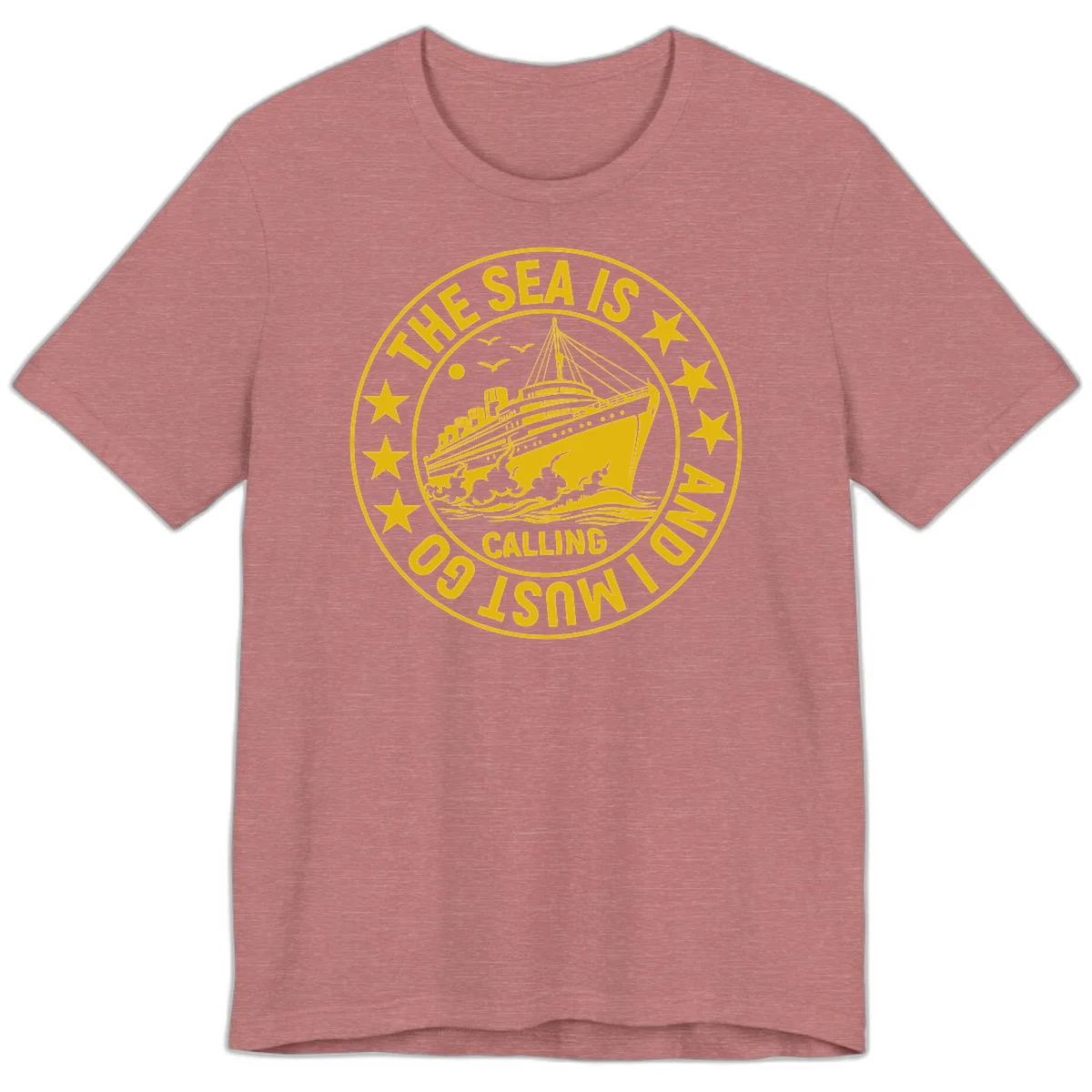 The Sea Is Calling Nautical Badge Premium T-Shirt in Heather Mauve