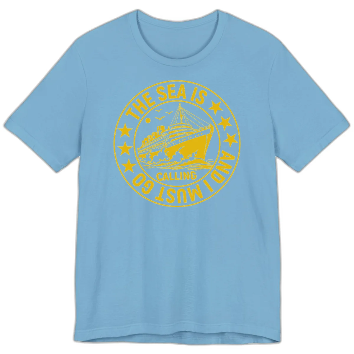 The Sea Is Calling Nautical Badge Premium T-Shirt in Ocean Blue
