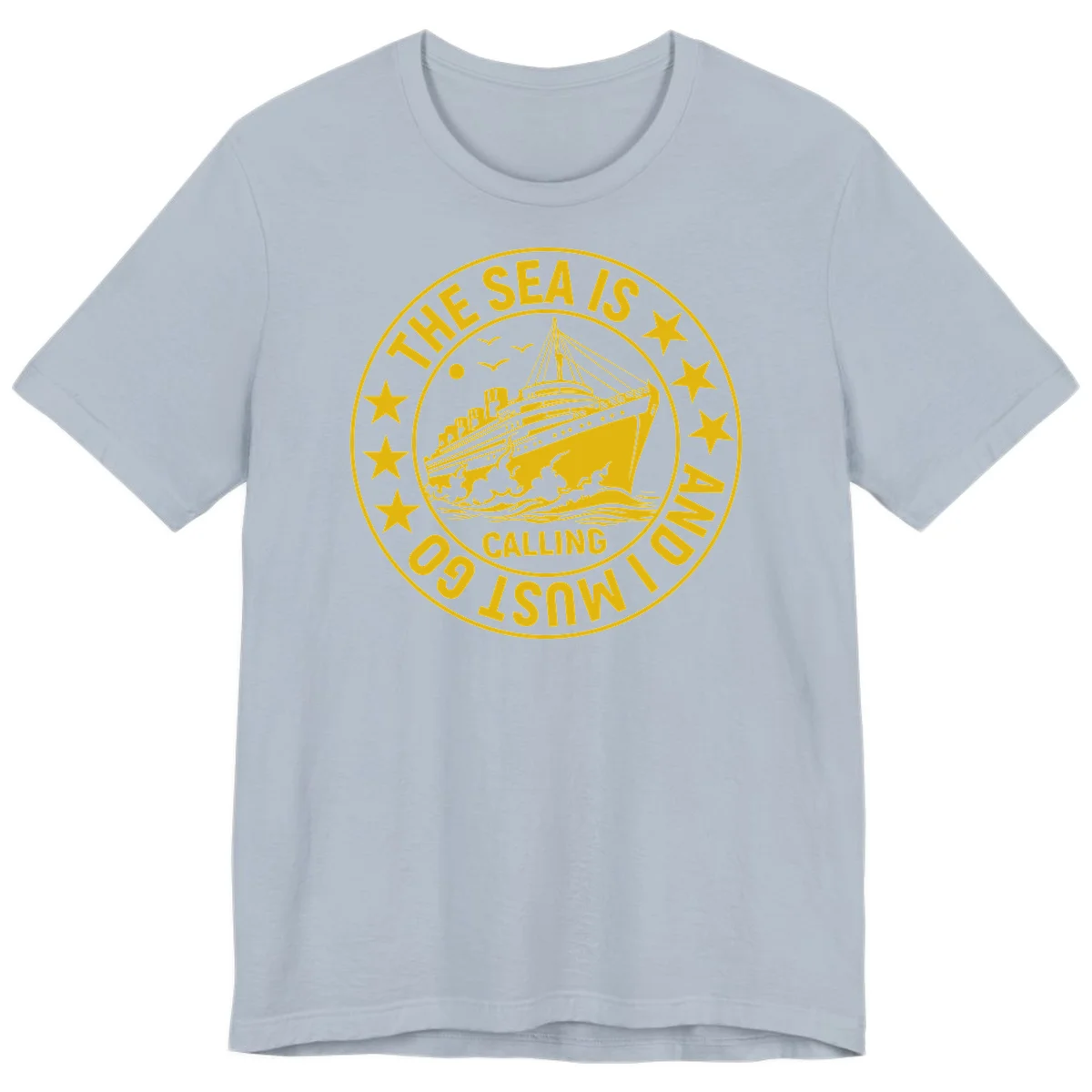 The Sea Is Calling Nautical Badge Premium T-Shirt in Light Blue