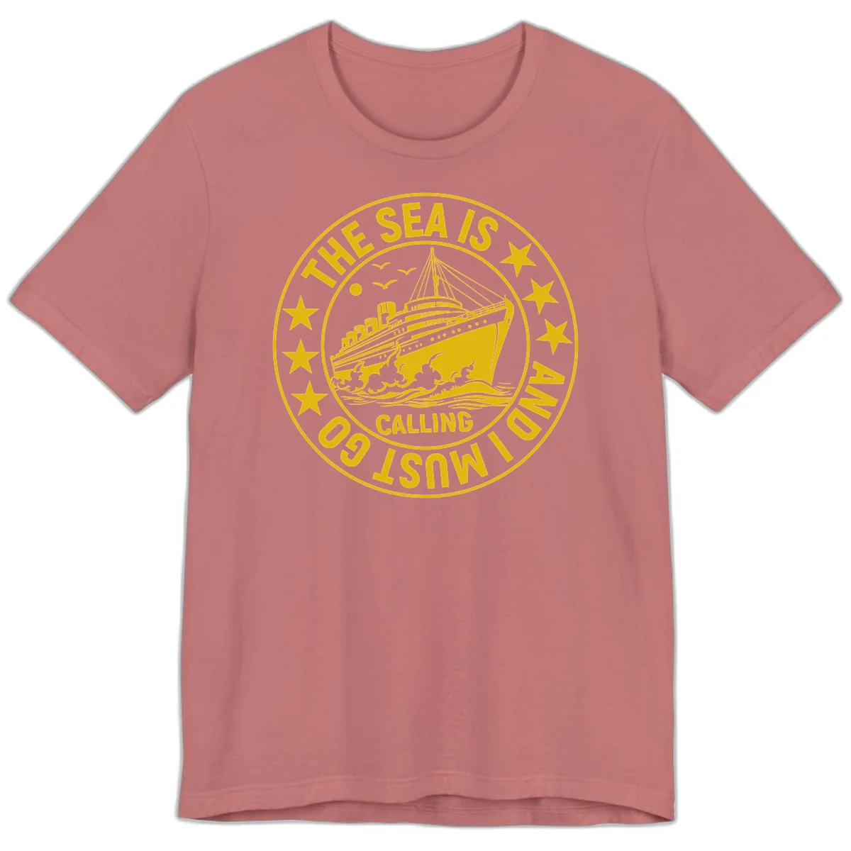 The Sea Is Calling Nautical Badge Premium T-Shirt in Mauve