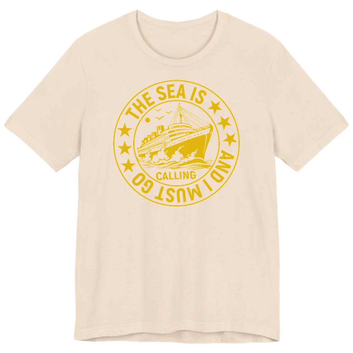 The Sea Is Calling Nautical Badge Premium T-Shirt in Soft Cream