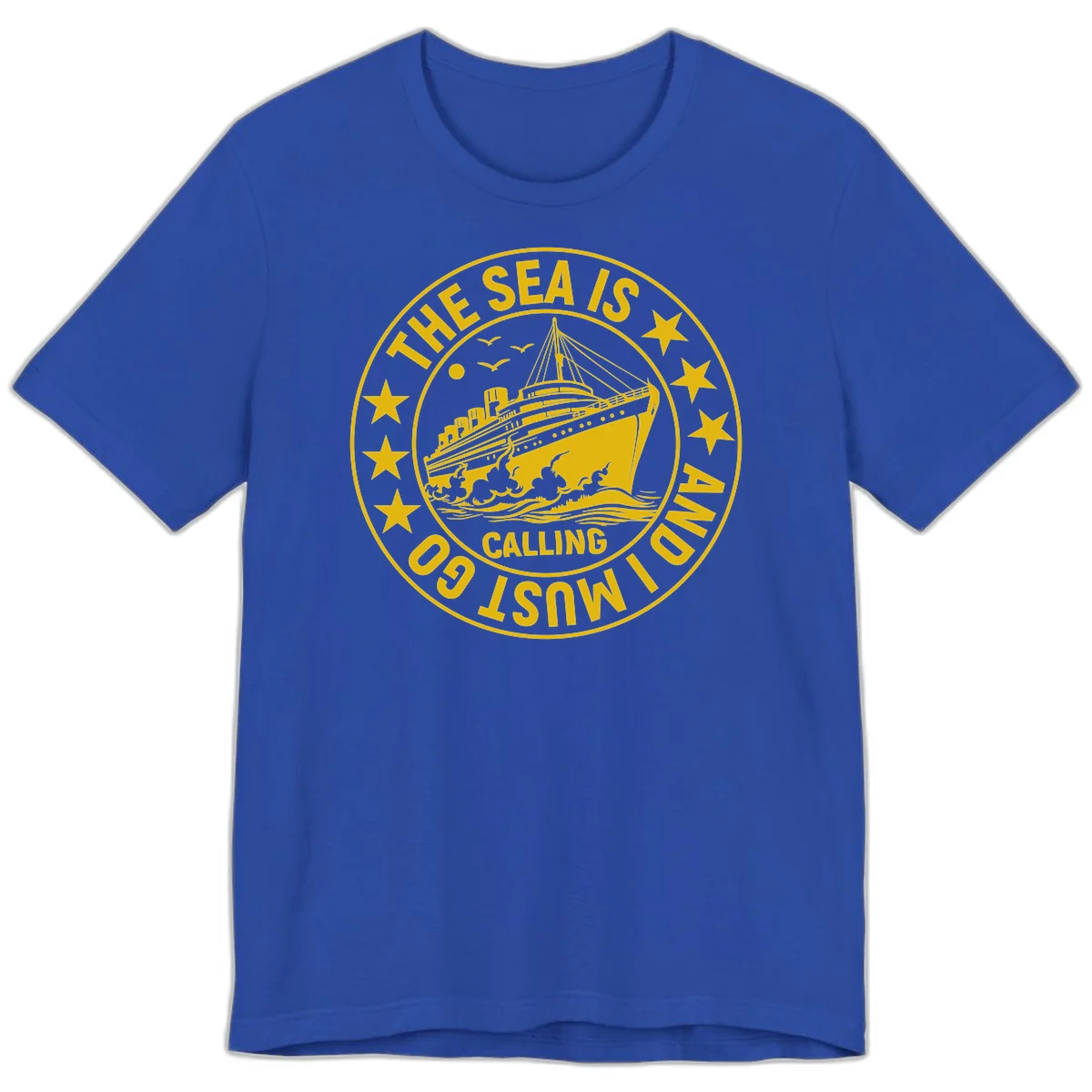 The Sea Is Calling Nautical Badge Premium T-Shirt in True Royal
