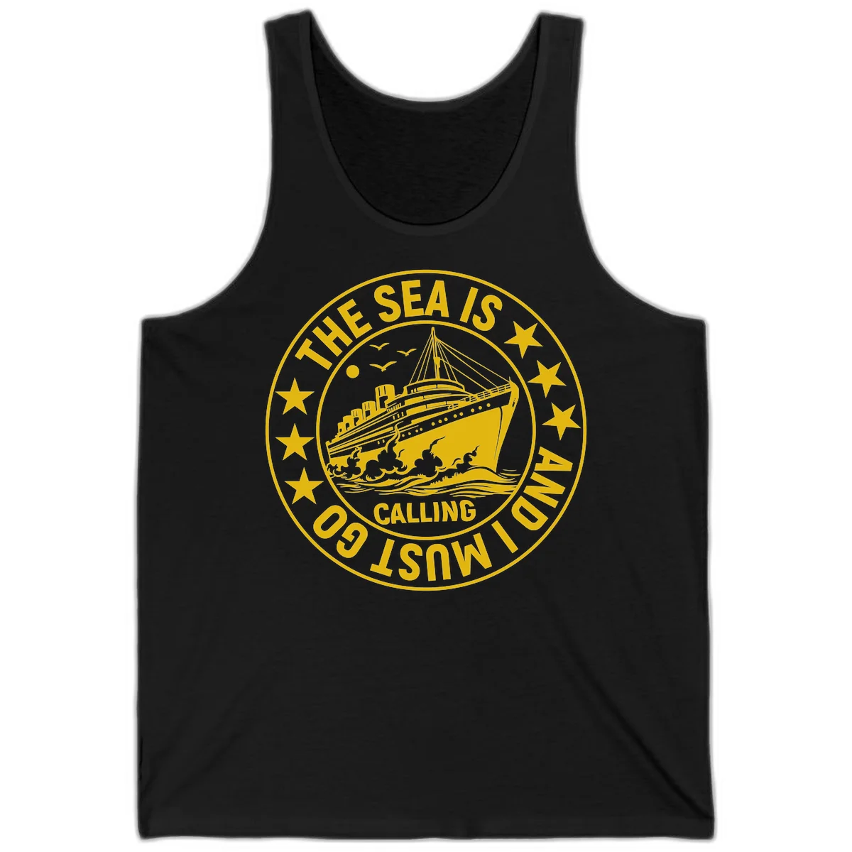 The Sea Is Calling Nautical Badge Tank Top in Black