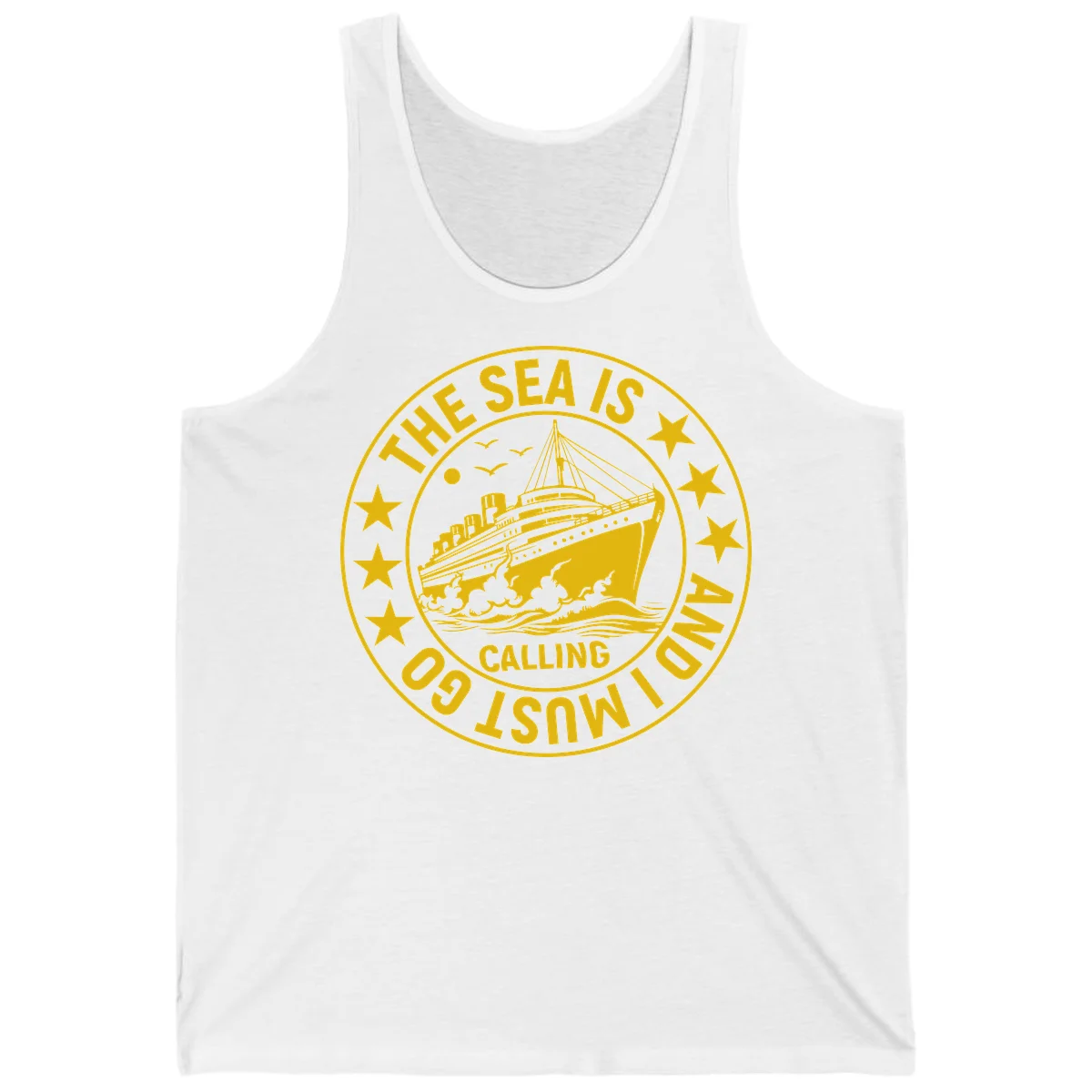 The Sea Is Calling Nautical Badge Tank Top in White