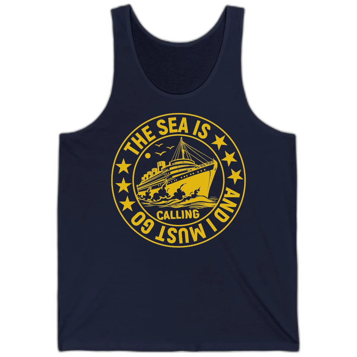 The Sea Is Calling Nautical Badge Tank Top in Navy