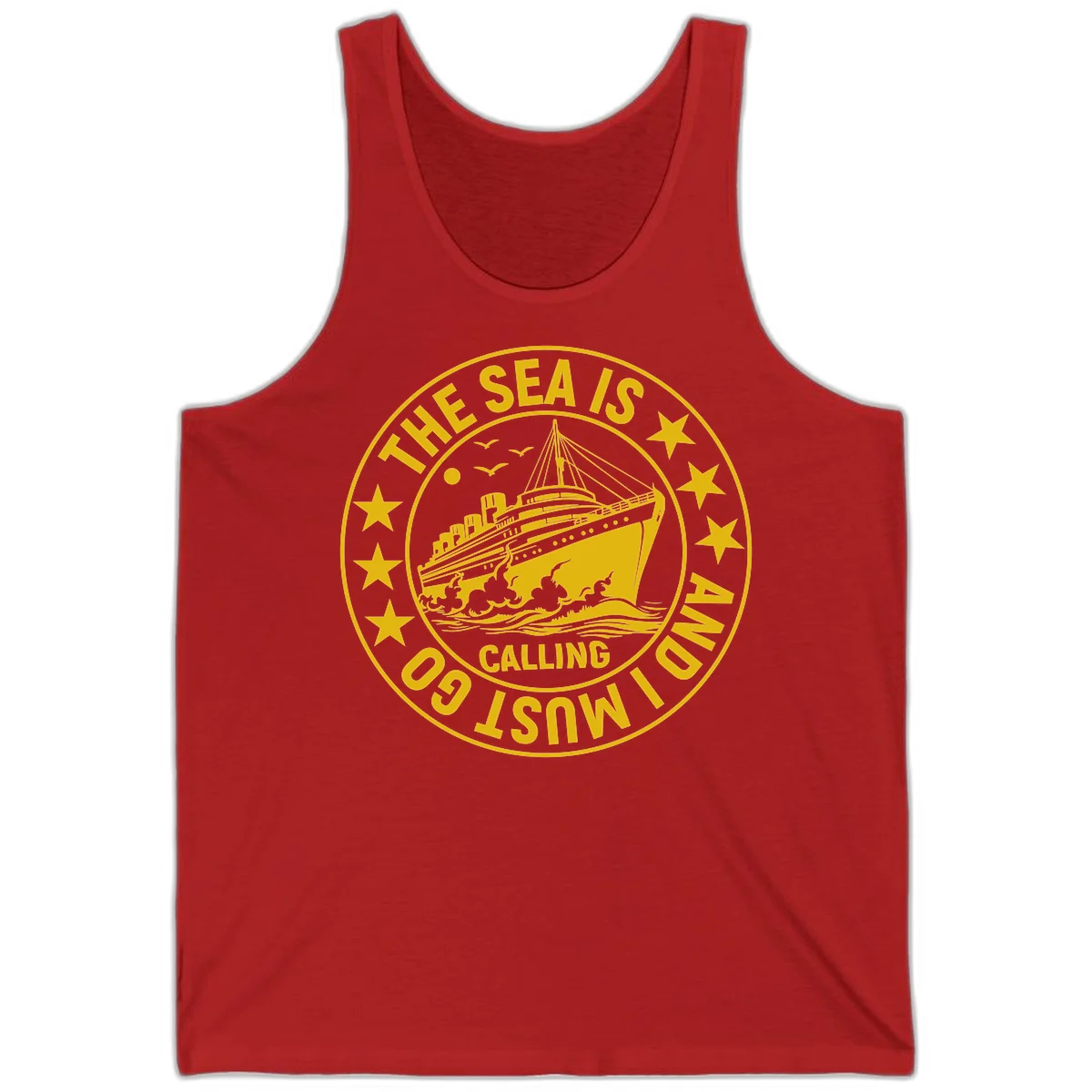 The Sea Is Calling Nautical Badge Tank Top in Red