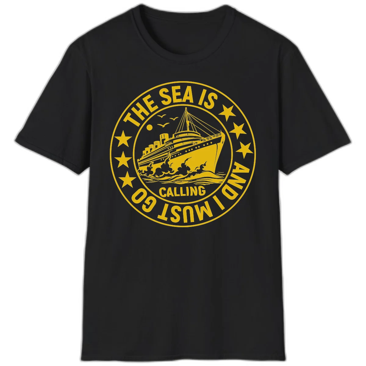 The Sea Is Calling Nautical Badge T-Shirt in Black