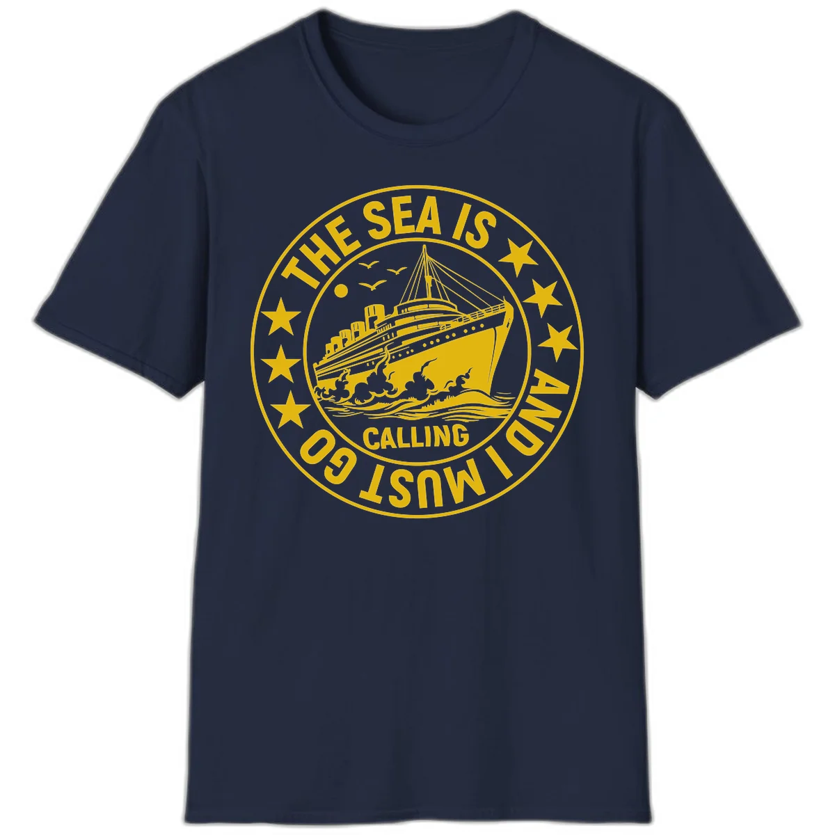 The Sea Is Calling Nautical Badge T-Shirt in Navy