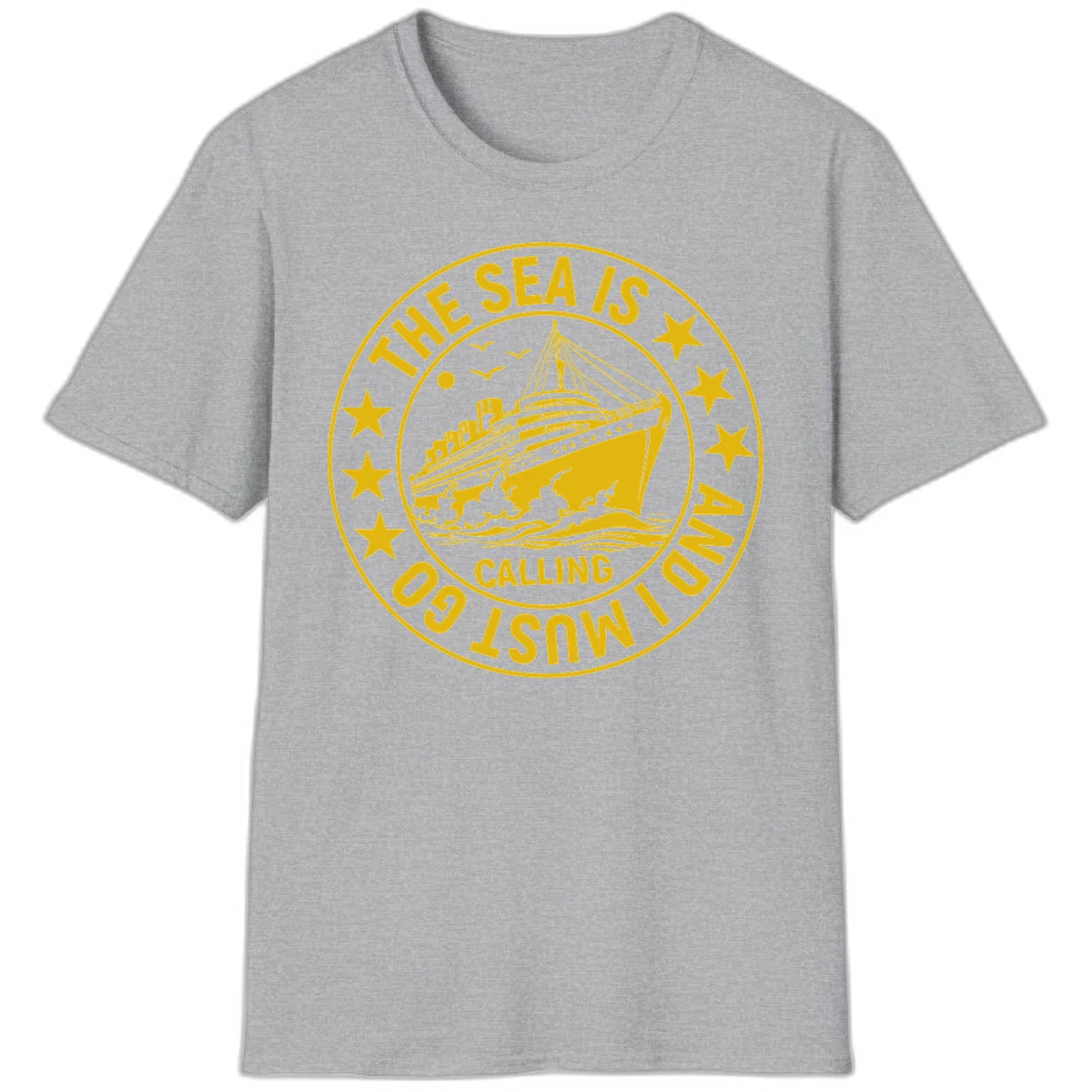The Sea Is Calling Nautical Badge T-Shirt in Sport Grey