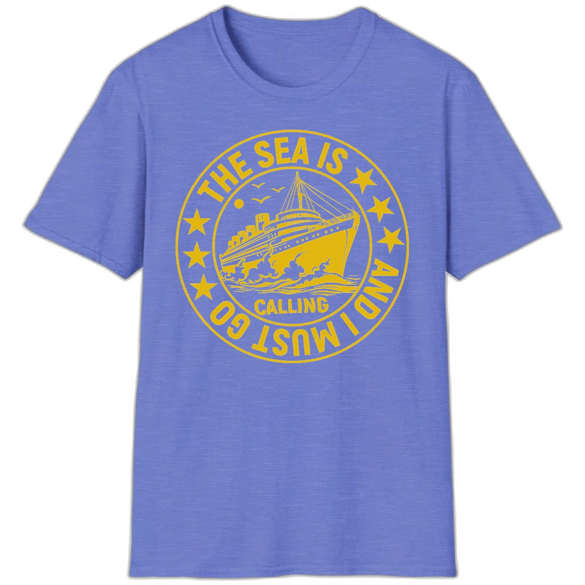 The Sea Is Calling Nautical Badge T-Shirt in Heather Royal