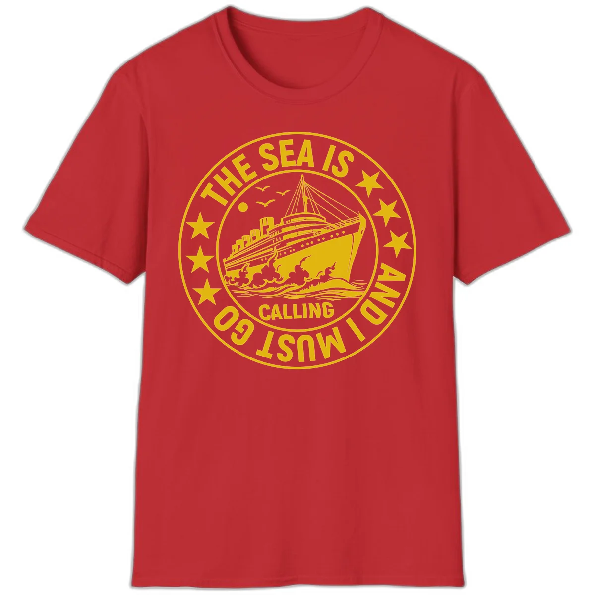 The Sea Is Calling Nautical Badge T-Shirt in Red