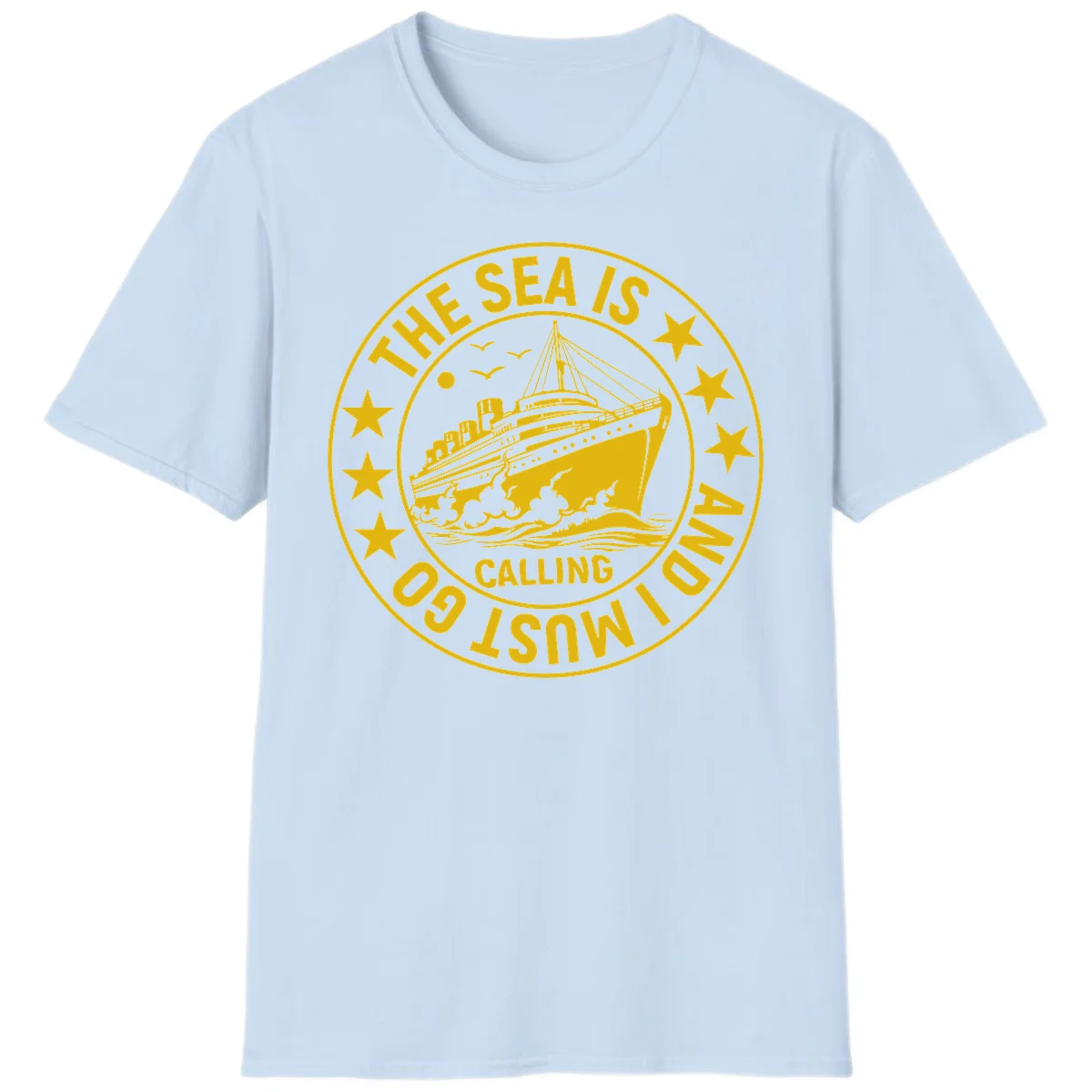 The Sea Is Calling Nautical Badge T-Shirt in Light Blue