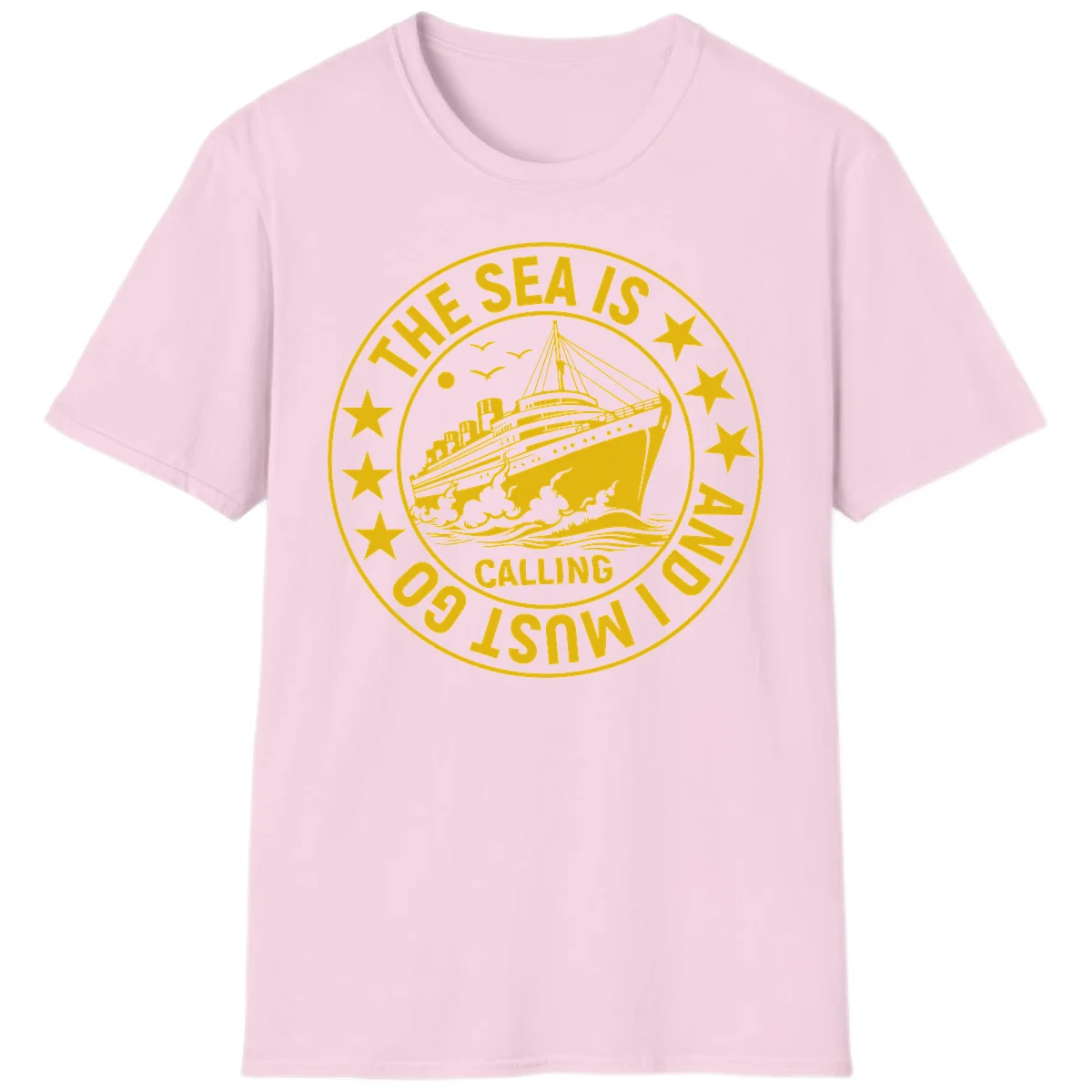 The Sea Is Calling Nautical Badge T-Shirt in Light Pink