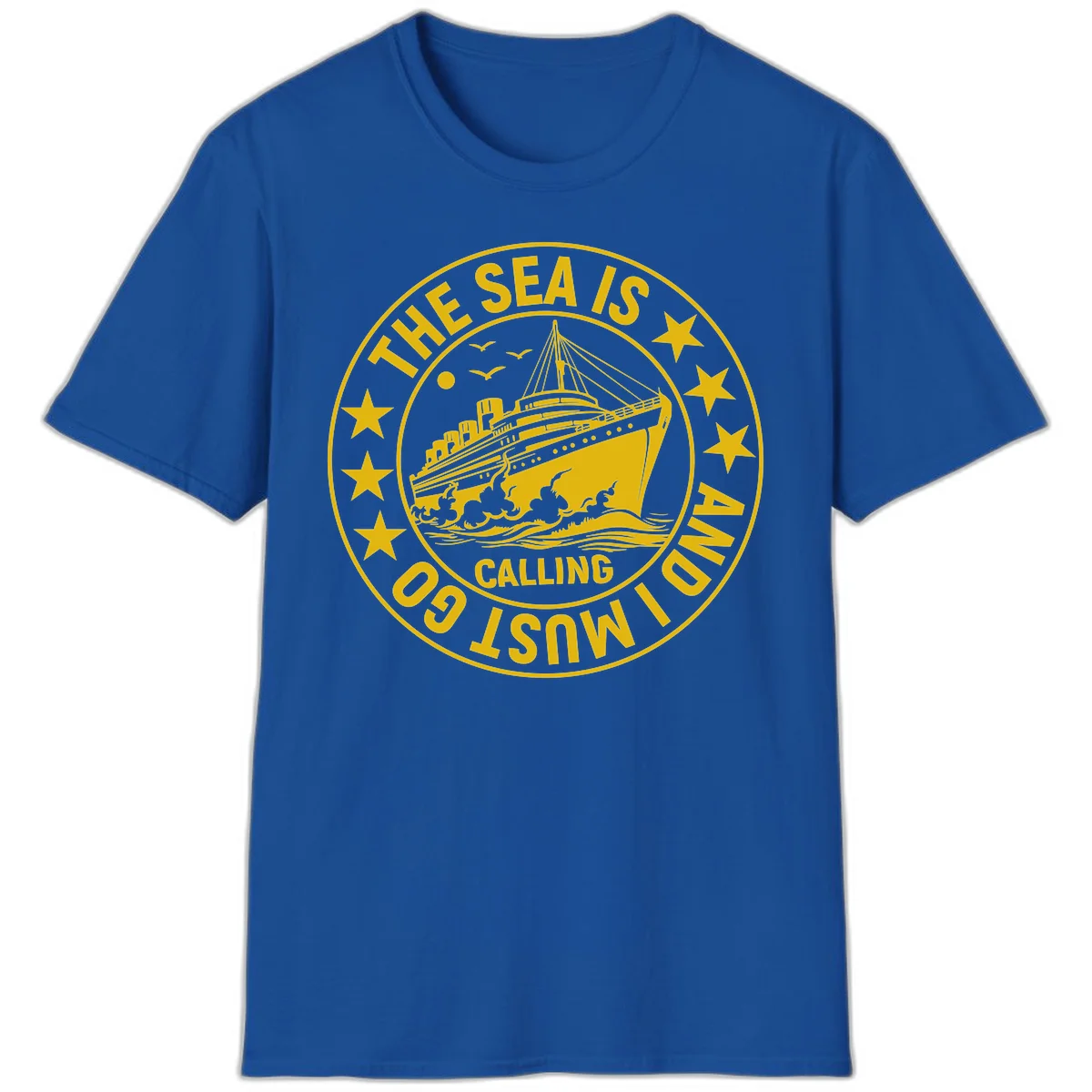The Sea Is Calling Nautical Badge T-Shirt in Royal