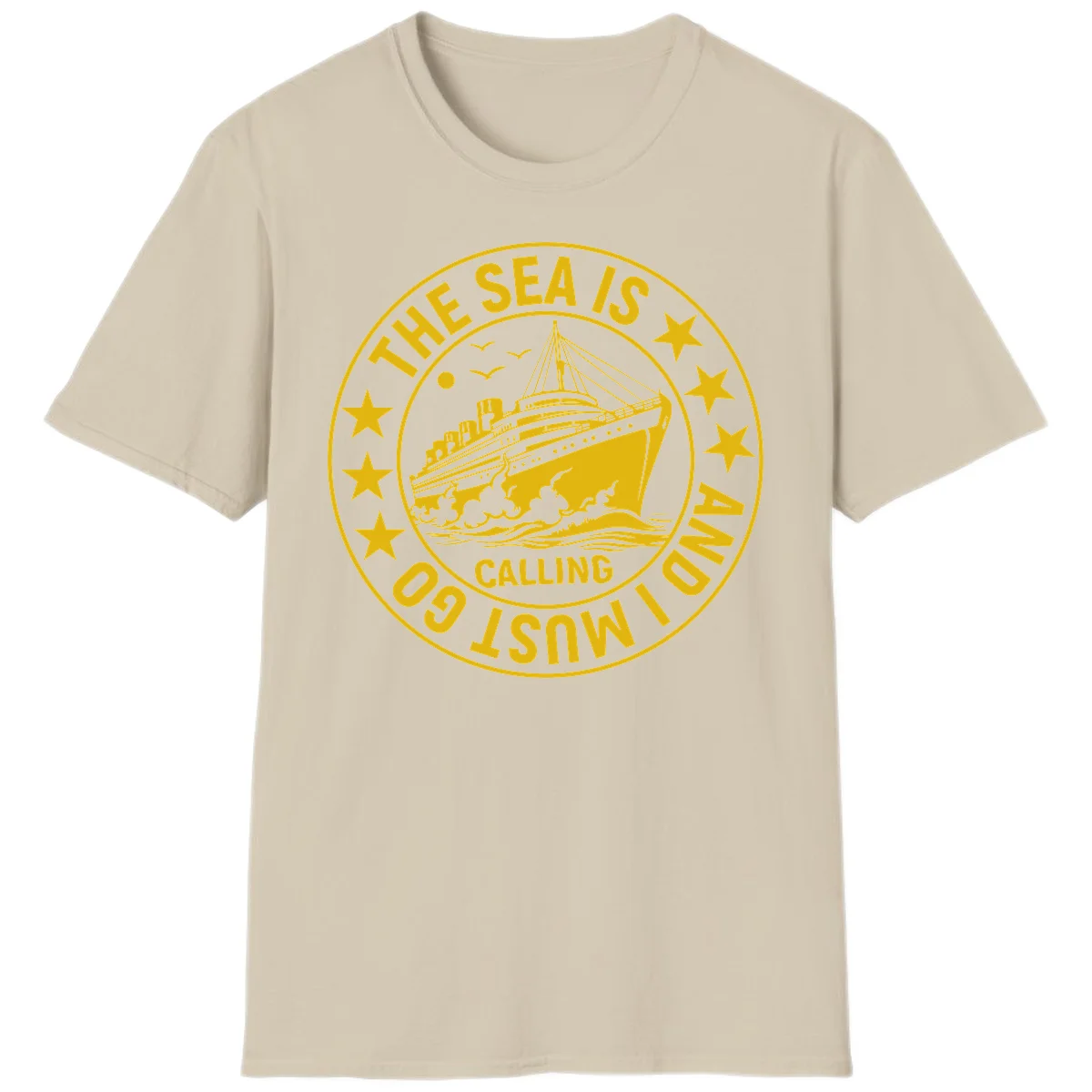 The Sea Is Calling Nautical Badge T-Shirt in Sand
