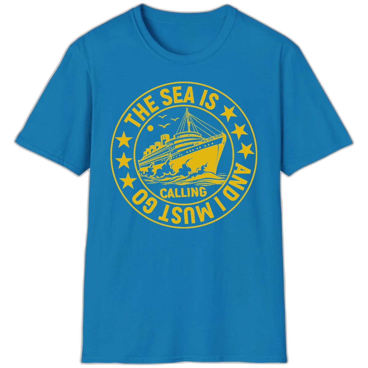 The Sea Is Calling Nautical Badge T-Shirt in Sapphire